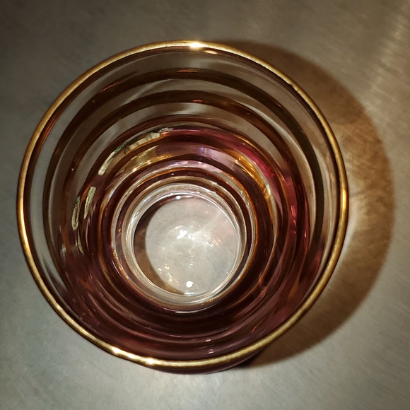 Vintage Glass Cranberry and Gold Mini Bud Vase with Applied Floral Pattern MCM - Picture 6 of 11